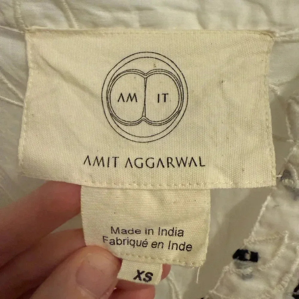 Amit Aggarwal Anthropologie Ramona Embroidered White Babydoll Top SIZE XSMALL - Picture 5 of 13